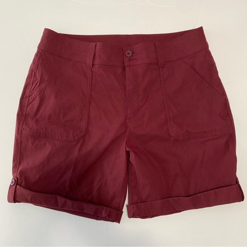 Women's Eddie Bauer Rolled Hem Bermuda Shorts 10 Burgundy Red Casual Outdoor